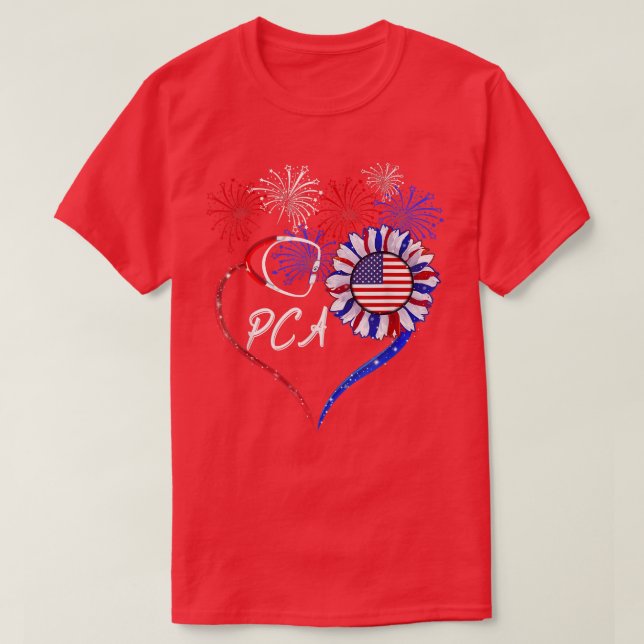 Patriotic Nurse PCA 4:e juli American Flagga Sunf T Shirt (Design framsida)