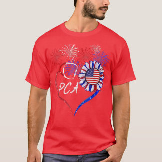Patriotic Nurse PCA 4:e juli American Flagga Sunf T Shirt