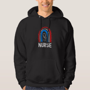 Patriotic Nurse Rainbow American Flagga Hoodie