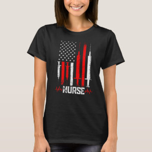 Patriotic Nurse Us Flagga Graduating School Bday R T Shirt