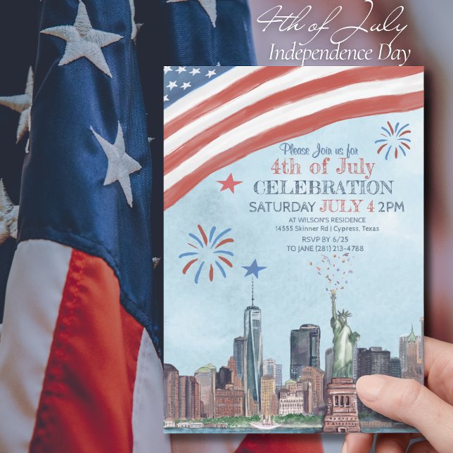 Patriotic NYC Skyline 4:e juli Firande Inbjudningar (Patriotic NYC Skyline 4th of July Celebration Invitatio)