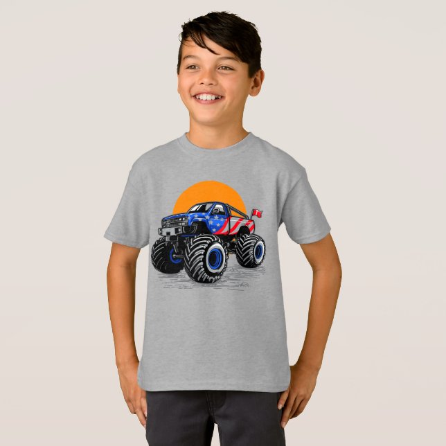 Patriotic Off Road Monster Lastbil Äventyr T Shirt (Hel framsida)
