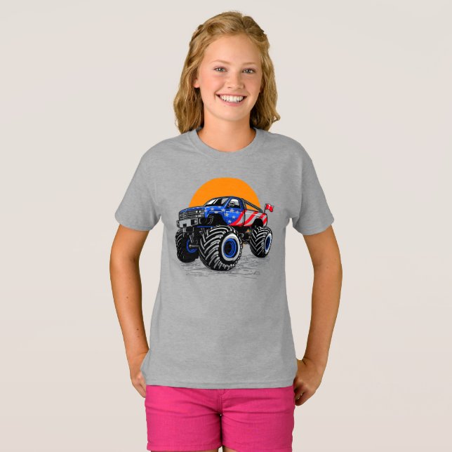 Patriotic Off Road Monster Lastbil Äventyr T Shirt (Hel framsida)