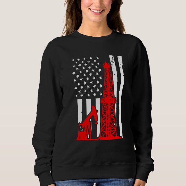 Patriotic Oilfielder Oildrilling American Flag Oil T Shirt (Framsida)