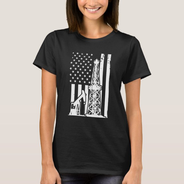 Patriotic Oilfielder Oildrilling American Flag Oil T Shirt (Framsida)