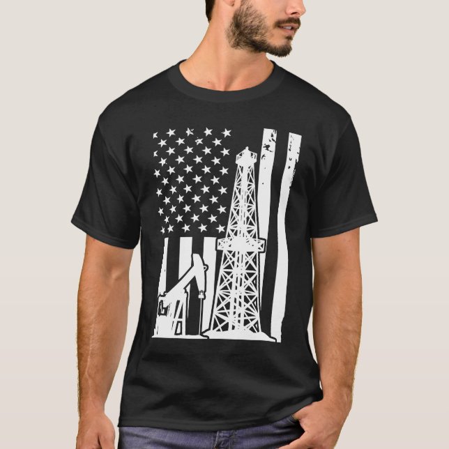 Patriotic Oilfielder Oildrilling American Flag Oil T Shirt (Framsida)