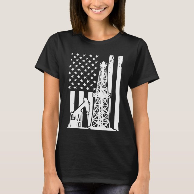 Patriotic Oilfielder Oildrilling American Flag Oil T Shirt (Framsida)