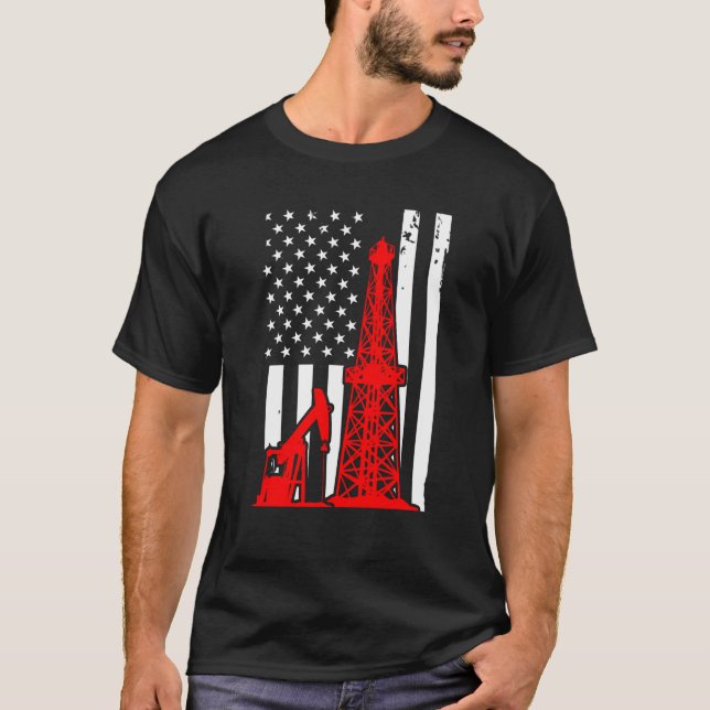 Patriotic Oilfielder Oildrilling American Flag Oil T Shirt (Framsida)