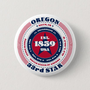 Patriotic Oregon Circle med statsinformation Knapp
