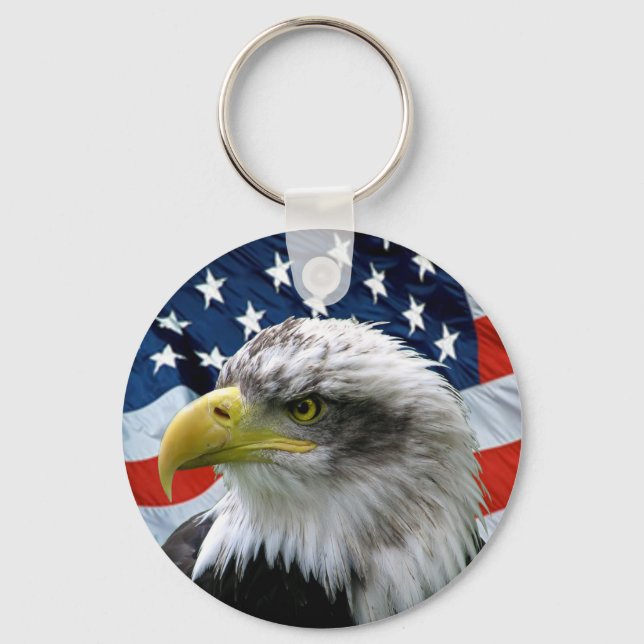 Patriotic Örn American Flagga Keychain Nyckelring (Framsida)