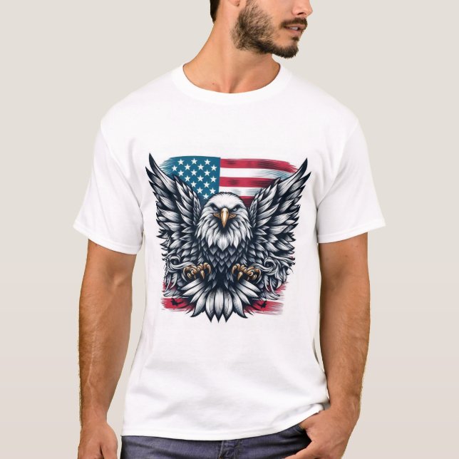 Patriotic Örn American Flagga T-Shirt (Framsida)