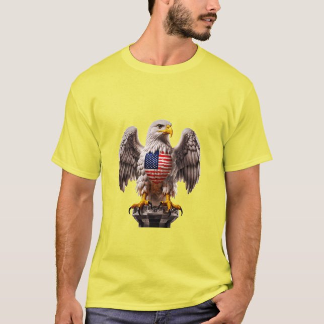 Patriotic Örn med American Flagga Emblem T Shirt (Framsida)