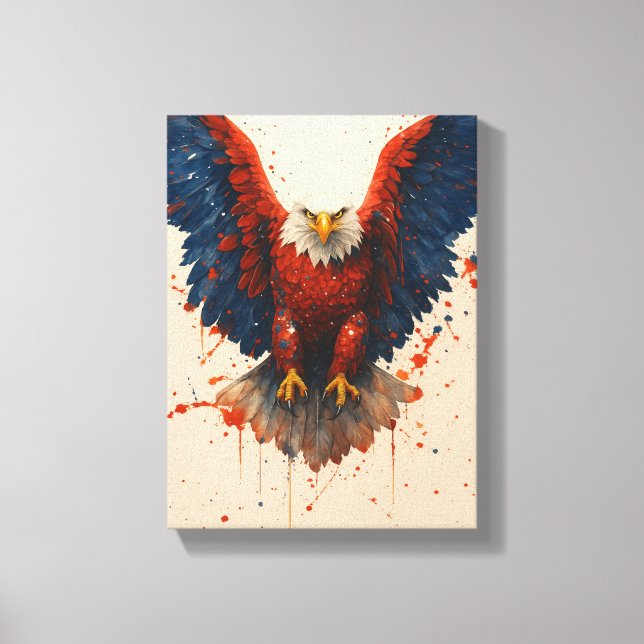 Patriotic Örn med Red Blue Splatter Art Canvastryck (Framsida)