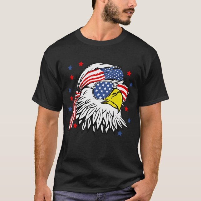 Patriotic Örn Mullet USA American Flagga T Shirt (Framsida)