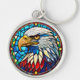 Patriotic Örn Stached Glass Rund Silverfärgad Nyckelring