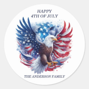 Patriotic Örn Stars Rand Rött vitt blått Runt Klistermärke