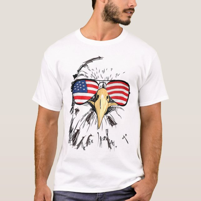 Patriotic Örn USA, amerikansk Flagga 4 juli T Shirt (Framsida)