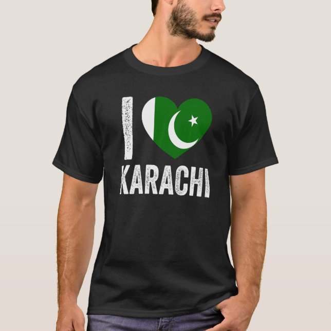 Patriotic Pakistani Pakistan Flag I Love Karachi T Shirt (Framsida)