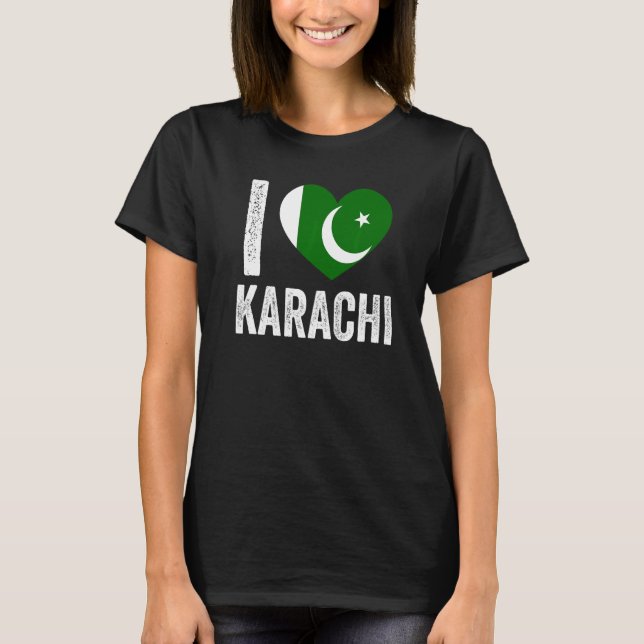 Patriotic Pakistani Pakistan Flag I Love Karachi T Shirt (Framsida)