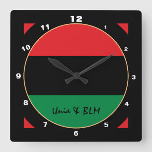 Patriotic Pan African Flagga & Unia Symbol/design Fyrkantig Klocka