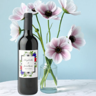 Patriotic Panda Anemone Bröllop Vinflaska Etikett