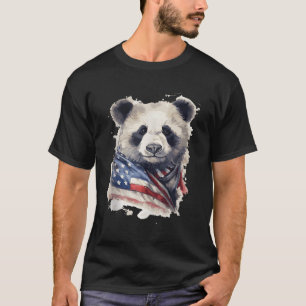 Patriotic Panda Wearing USA flagga för den 4 juli T Shirt