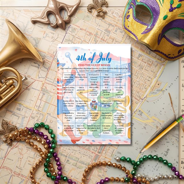 Patriotic Parad 4:e juli Bingo-spelkort Julkort (Patriotic Parade 4th of July Bingo game card)