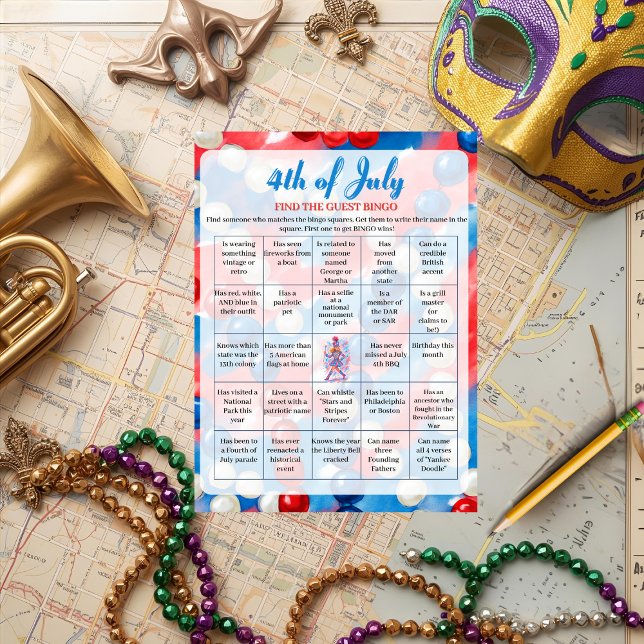 Patriotic Parade red blue  4th of July Bingo game  Julkort (Patriotic Parade red blue 4th of July Bingo game Holiday Card)