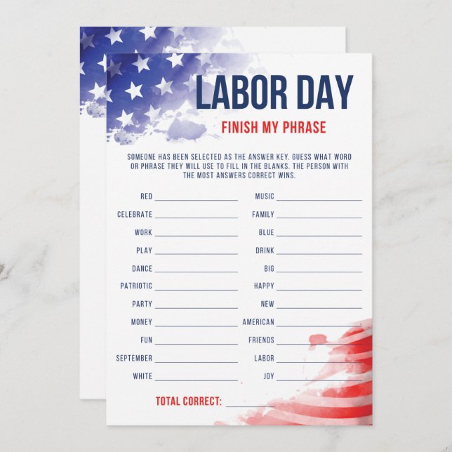 Patriotic Party Game US Labour Day Avslutar min fr (Fram/baksida)