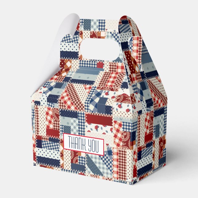 Patriotic Patchwork Quilt Favor Box Presentaskar (Framsidan Sidan)
