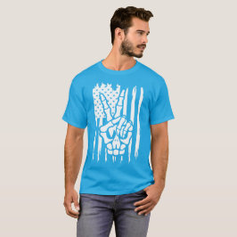 Patriotic Peace American Flagga Skeleton Hand T Shirt
