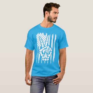 Patriotic Peace American Flagga Skeleton Hand T Shirt