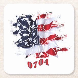 Patriotic Peace Flower 4:e juli BBQ Underlägg Papper Kvadrat