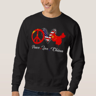 Patriotic Peace Kärlek China Flagga American Heart Lång Ärmad Tröja
