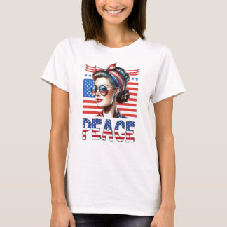 Patriotic Peace Retro Pin-Up Woman 4:e i juli T Shirt