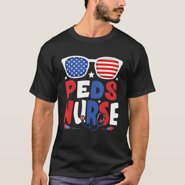 Patriotic Peds Nurse 4:e juli American Sunglass T Shirt (Framsida)