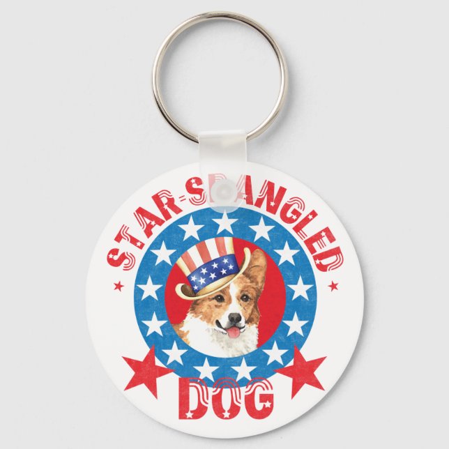 Patriotic Pembroke Welsh Corgi Nyckelring (Framsida)