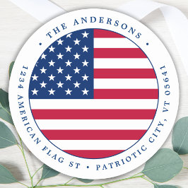 Patriotic Personalize American Flagga Returadress Runt Klistermärke