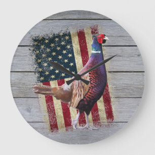 Patriotic Pheasant Hunting Décor Large Clock Stor Klocka