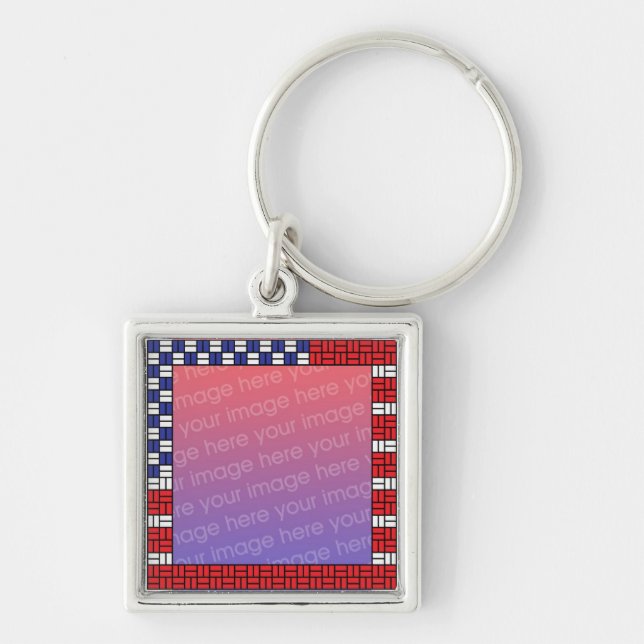 Patriotic Photo Keychain Fyrkantig Silverfärgad Nyckelring (Framsidan)