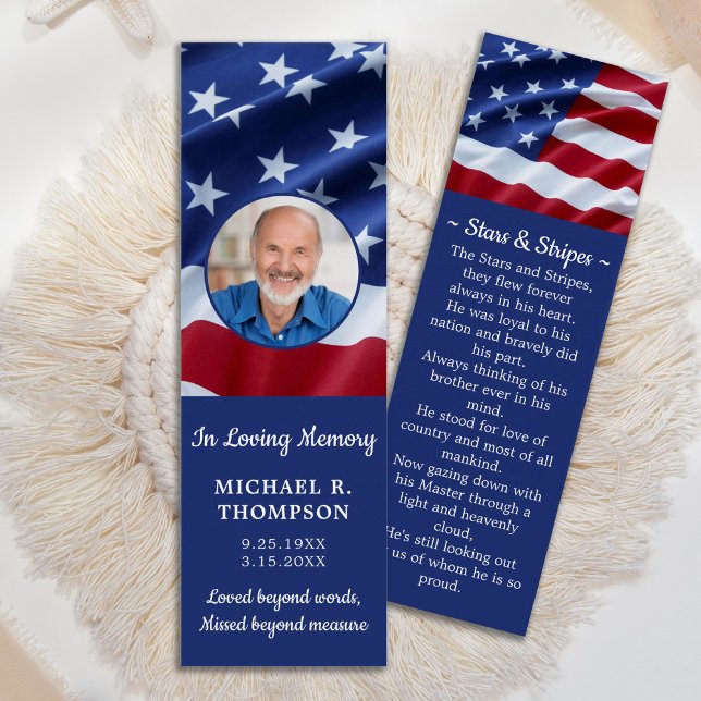 Patriotic Photo USA flagga Funeral Prayer Bookmark Litet Visitkort (Skapare uppladdad)