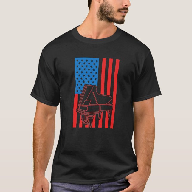 Patriotic Pianist US Flag Piano Premium T Shirt (Framsida)