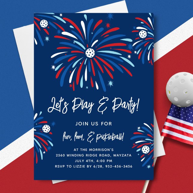 Patriotic Pickleball & Fireworks 4:e juli Party Inbjudningar (Skapare uppladdad)