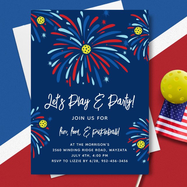 Patriotic Pickleball & Fireworks 4:e juli Party Inbjudningar (Skapare uppladdad)