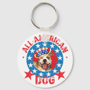 Patriotic Pit Bull Terrier Nyckelring