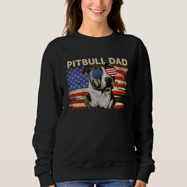 Patriotic Pitbull Dad  4th of July American Flag U T Shirt (Framsida)