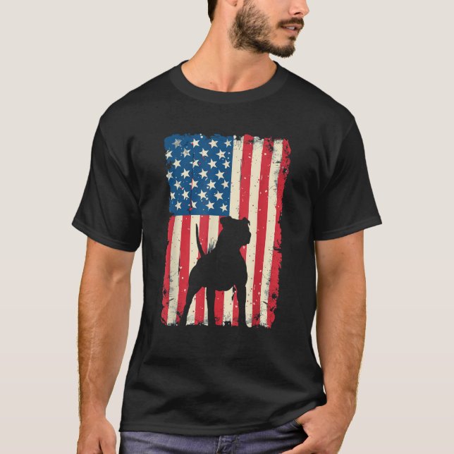 Patriotic Pitbull Dog Lover 4th of July USA Americ T Shirt (Framsida)
