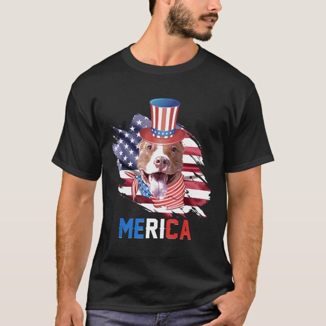 Patriotic Pitbull Merica American Flagga T Shirt (Framsida)