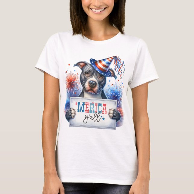 Patriotic Pitbull "Merica Y'all T Shirt (Framsida)
