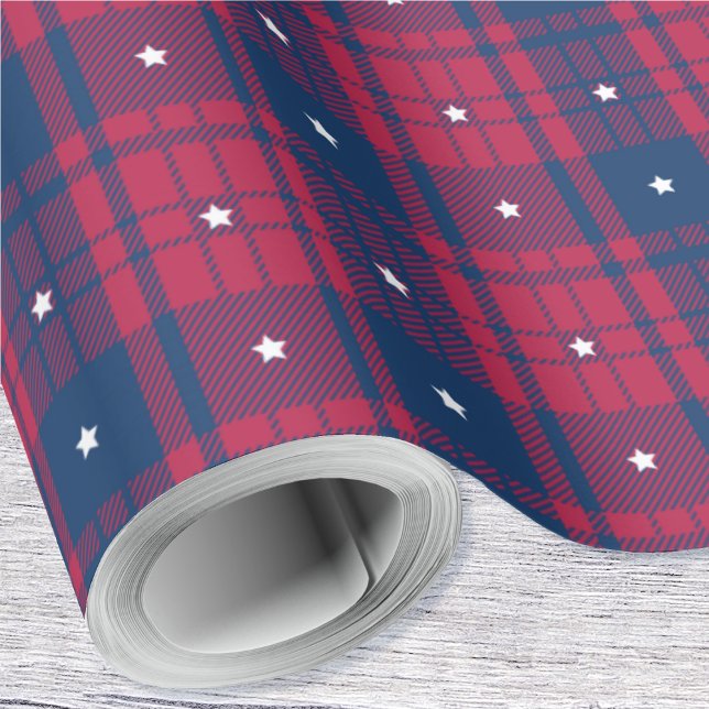 Patriotic Play med Stars-Red-White-Blue Presentpapper (Patriotic Plaid with Stars-Red-White-Blue Wrapping Paper Rolls by Leapfroglisics Shop)